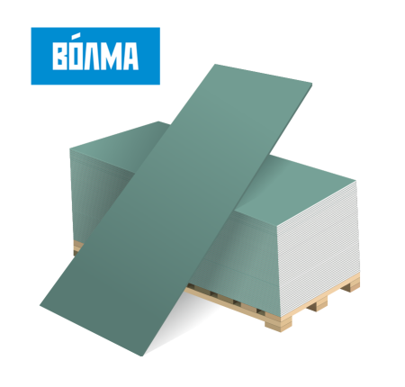 Гипсокартон влагостойкий УК ВОЛМА (ГКЛВ) 9,5-1200-2500 мм